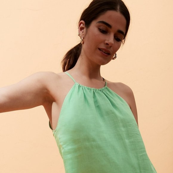 Banana Republic Ramie Halter Midi Dress Green Sz XS - Picture 2 of 8